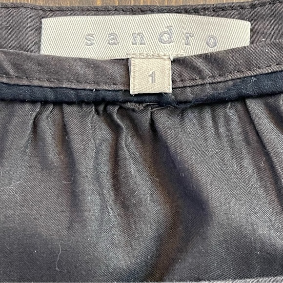 Sandro Paris Brown Black Embroidery Boatneck Elbow Sleeve Cotton Top (4) - Picture 12 of 14